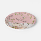 Hummel Florals Name Baby Pink Dusche Pappteller (Schrägansicht)