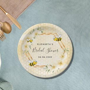Hummel-gelbe Waben-Blumen-Brautparty Pappteller