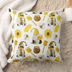 Hummel-Gnome & Sonnenblumen-Muster Kissen