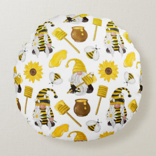 Hummel-Gnome und Sonnenblumen-Muster Rundes Kissen