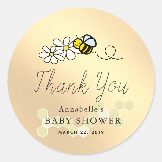 Hummel/Honey Bee Gold Baby Shower Classic Round S Runder Aufkleber (Vorderseite)