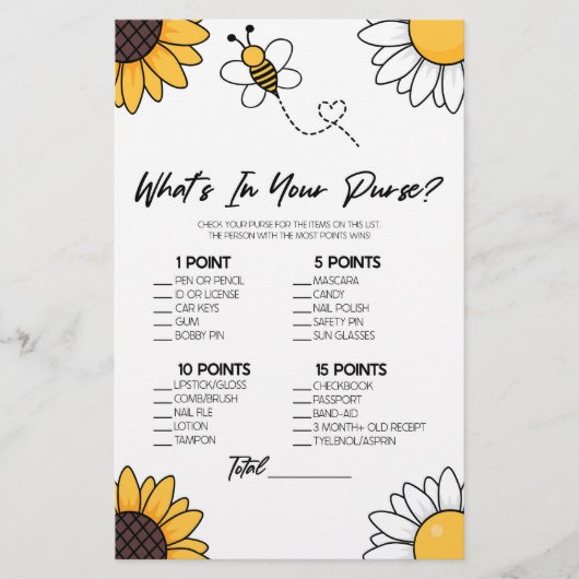 Hummel Honey Bee Was ist in Purse Baby Shower Game Briefpapier (Vorderseite)