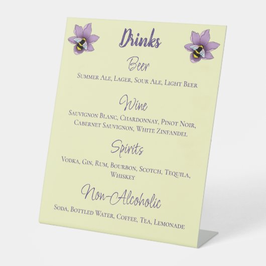 Hummel Lavendel Blume Gelbe Getränke Menü Sockelschild (Vorderseite)