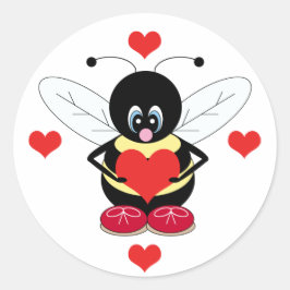 Hummel mit Herz-Stickern Runder Aufkleber