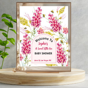 Hummel Rosa Blumen Baby Shower Begrüßungsschild Poster