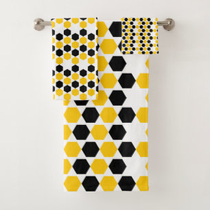 Hummel schwarz gelb geometrisches Hexagramm-Muster Badhandtuch Set
