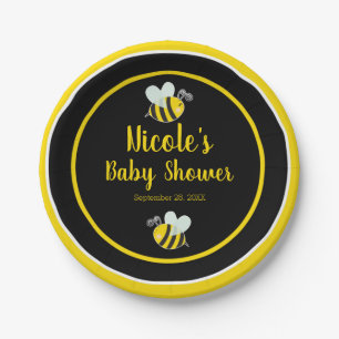 Hummel Schwarz & Gelb Weiße Biene Thema Babyparty Pappteller