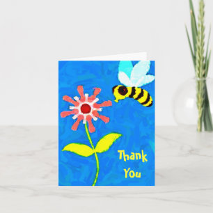 Hummel und Blumen Cartoon Danke Notizkarte