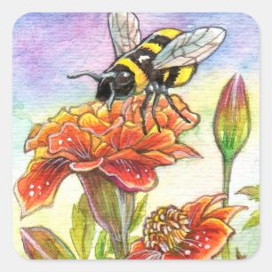 Hummel und Ringelblume Quadratischer Aufkleber