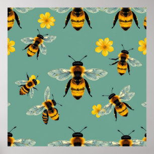 Hummel-Wasserfarbe Realistische Honigwabe  Poster