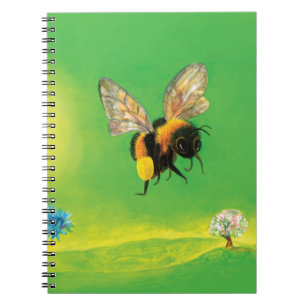 Hummelbiene fliegt über eine blühende Wiese Notizblock