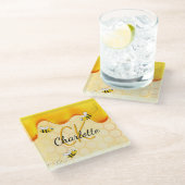 Hummelbienen, Honigwabenhonig, das ein Monogramm t Glasuntersetzer (Schrägansicht)