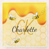 Hummelbienen, Honigwabenhonig, das ein Monogramm t Glasuntersetzer (Vorderseite)