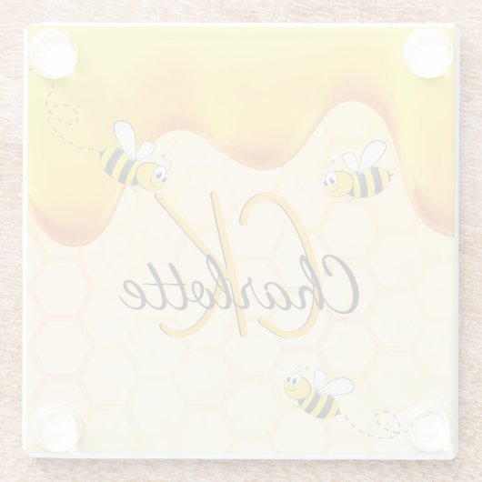 Hummelbienen, Honigwabenhonig, das ein Monogramm t Glasuntersetzer (Rückseite)