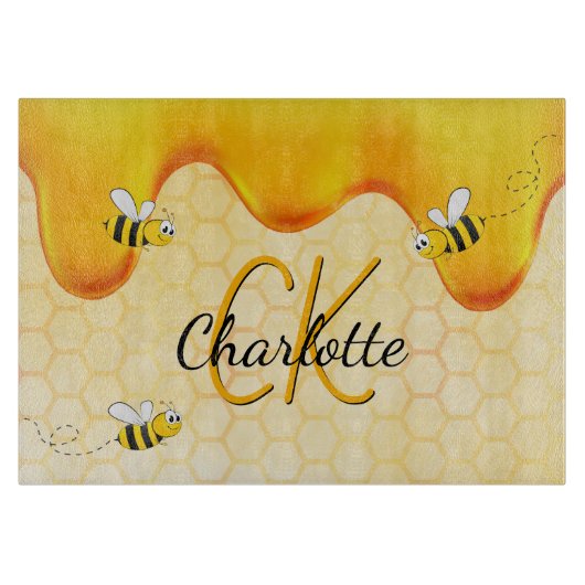 Hummelbienen, Honigwabenhonig, das ein Monogramm t Schneidebrett (Vorderseite)