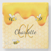 Hummelbienen, Honigwabenhonig, das ein Monogramm t Steinuntersetzer (Vorderseite)