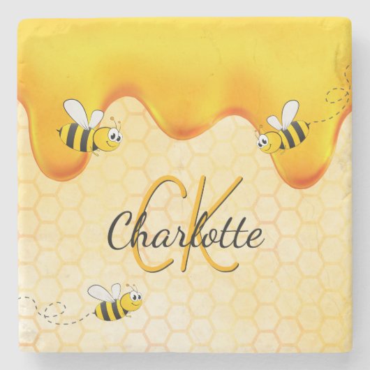 Hummelbienen, Honigwabenhonig, das ein Monogramm t Steinuntersetzer (Vorderseite)