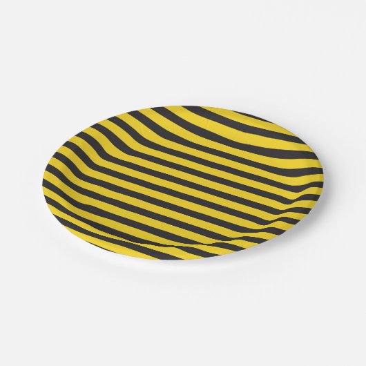Hummelblüte Schwarz Gelb Horizontale Linien Hummel Pappteller (Schrägansicht)