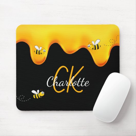 Hummelhonig tropfend schwarzes Monogramm Mousepad (Mit Mouse)