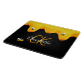 Hummelhonig tropfend schwarzes Monogramm Schneidebrett (Ecke)