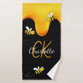 Hummelhonig tropft Monogramm schwarz golden Badehandtuch (Badehandtuch)