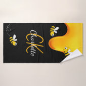 Hummelhonig tropft Monogramm schwarz golden Badehandtuch (Badehandtuch)