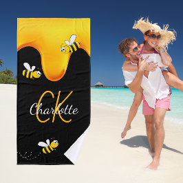 Hummelhonig tropft Monogramm schwarz golden Badehandtuch