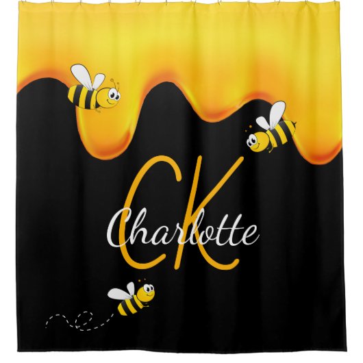Hummelhonig tropft Monogramm schwarz golden Duschvorhang (Vorderseite)
