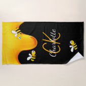 Hummelhonig tropft Monogramm schwarz golden Strandtuch (Vorderseite)
