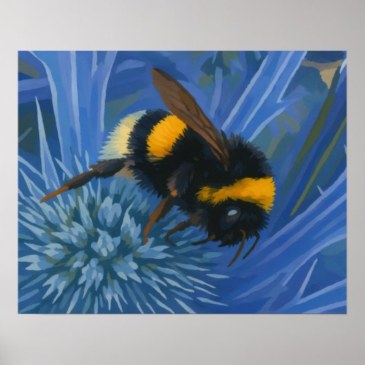 Hummeln auf blauem Fleck Poster (Vorne)