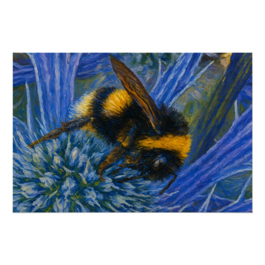 Hummeln auf blauem Fleck Poster (Vorderseite)