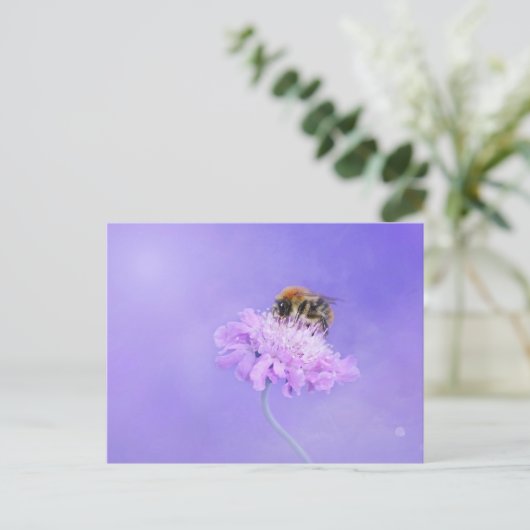 Hummeln auf einer Lila Blume Postkarte (Stehend Vorderseite)