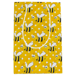 Hummeln auf gelben und weißen Polka-Punkten Mittlere Geschenktüte