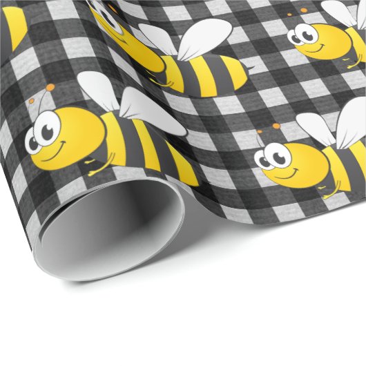 Hummeln auf Gingham Geschenkpapier (Rolleneckpunkt)