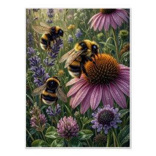 Hummeln auf Kegelblumen Bestäuber Botanische Fle Poster