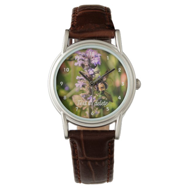 Hummeln auf Lila Blume Personalisiert Armbanduhr (Vorderseite)