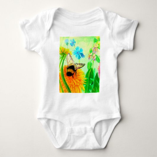 Hummeln auf Löwenzahn Baby Strampler (Vorderseite)