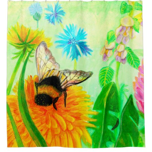 Hummeln auf Löwenzahn Duschvorhang (Vorderseite)