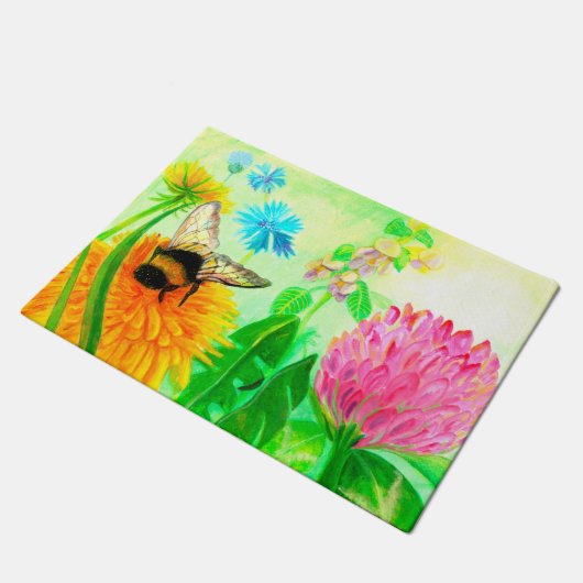 Hummeln auf Löwenzahn Fußmatte (Schrägansicht)