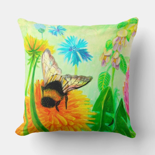 Hummeln auf Löwenzahn Kissen (Vorderseite)