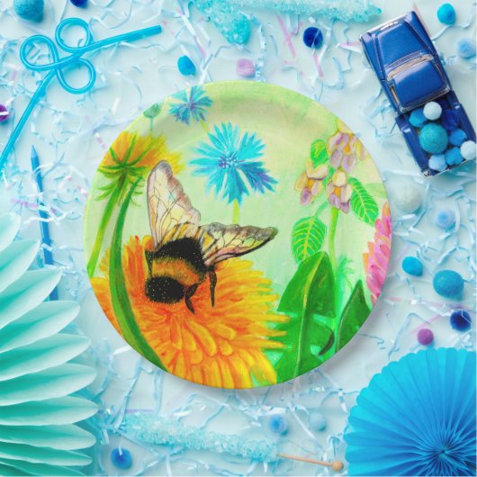 Hummeln auf Löwenzahn Pappteller (Party)