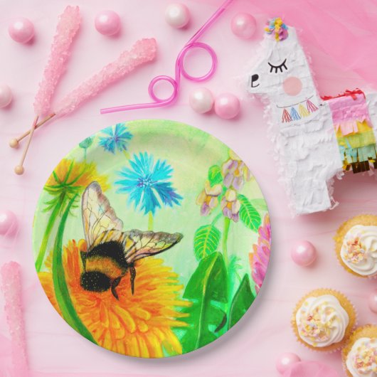 Hummeln auf Löwenzahn Pappteller (Party)