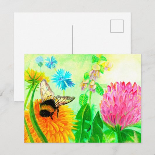 Hummeln auf Löwenzahn Postkarte (Vorne/Hinten)