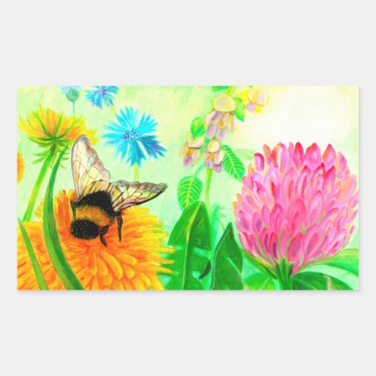 Hummeln auf Löwenzahn Rechteckiger Aufkleber (Vorderseite)