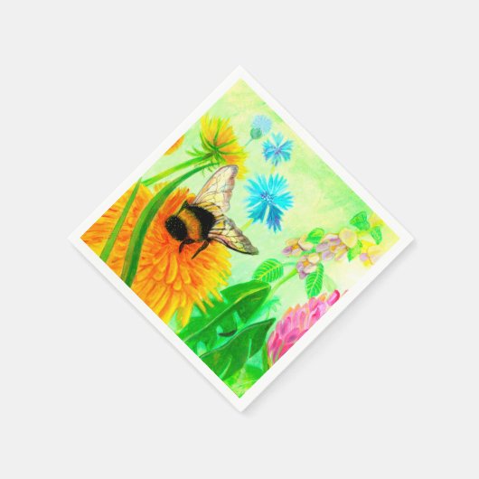 Hummeln auf Löwenzahn Serviette (Ecke)