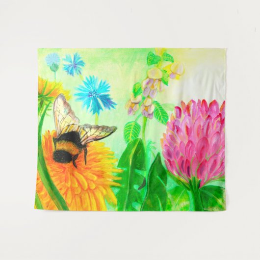 Hummeln auf Löwenzahn Wandteppich (Vorderseite (Horizontal))