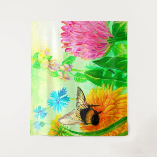 Hummeln auf Löwenzahn Wandteppich (Vorderseite)