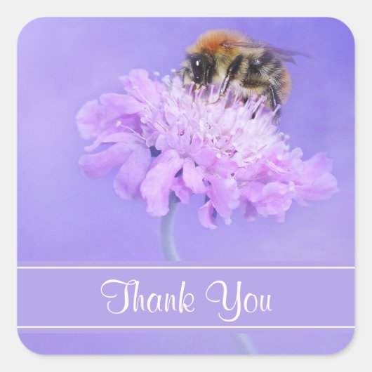 Hummeln auf rosa Blume Danke Quadratischer Aufkleber (Vorderseite)