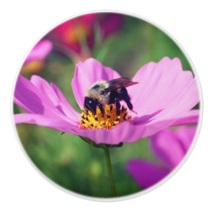 Hummeln auf rosa Kosmos-Blume Keramikknauf