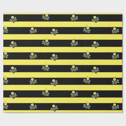 Hummeln auf schwarz-gelb gestreift geschenkpapier (Flach)